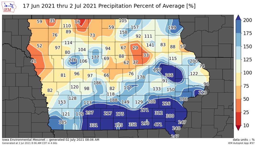 Precipitation as a Percent of Average Last Two Weeks.