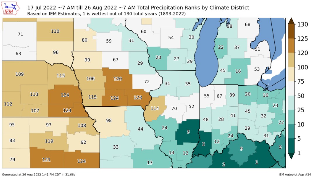 Midwest Precipitation Rank Map 2022